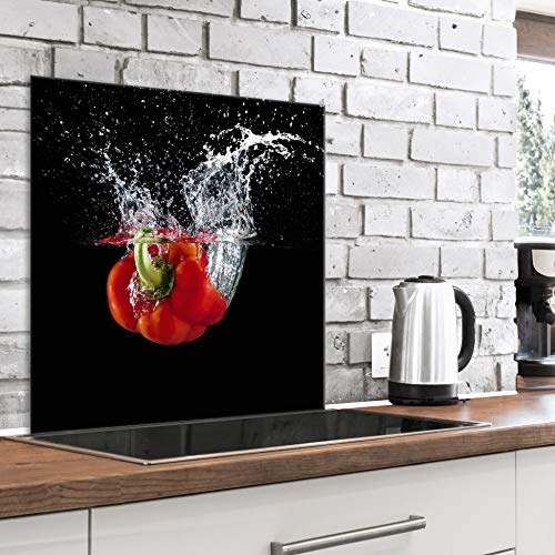 murando Spritzschutz Glas für Küche 60x60 cm Küchenrückwand Küchenspritzschutz Fliesenschutz Glasbild Dekoglas Küchenspiegel Glasrückwand Gemüse Küche Paprika Wasser - von murando