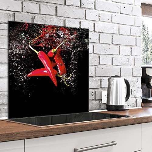 murando Spritzschutz Glas für Küche 60x60 cm Küchenrückwand Küchenspritzschutz Fliesenschutz Glasbild Dekoglas Küchenspiegel Glasrückwand Gemüse Paprika Wasser - j-B-0064-aq-a von murando