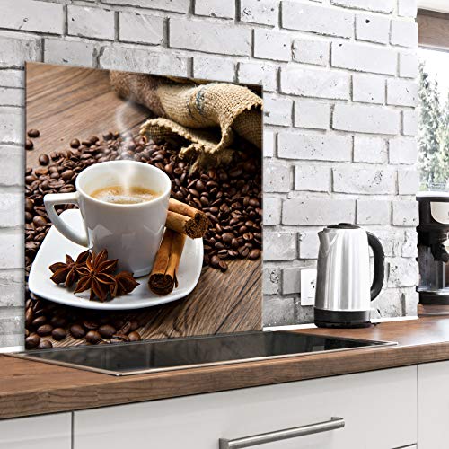 murando Spritzschutz Glas für Küche 60x60 cm Küchenrückwand Küchenspritzschutz Fliesenschutz Glasbild Dekoglas Küchenspiegel Glasrückwand Kaffee Coffee - j-B-0070-aq-a von murando