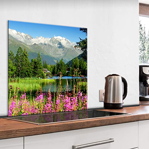 murando Spritzschutz Glas für Küche 60x60 cm Küchenrückwand Küchenspritzschutz Fliesenschutz Glasbild Dekoglas Küchenspiegel Glasrückwand Landschaft Gebirge See Alpen - von murando