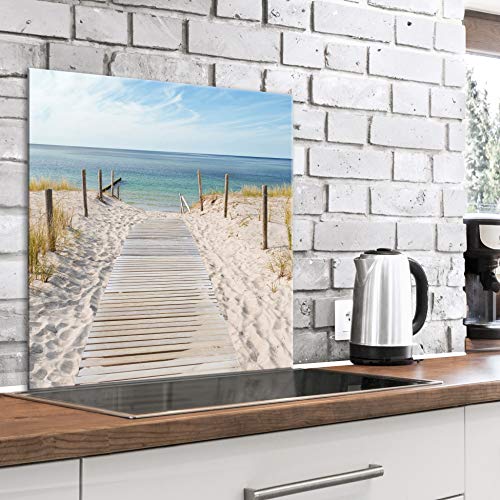 murando Spritzschutz Glas für Küche 60x60 cm Küchenrückwand Küchenspritzschutz Fliesenschutz Glasbild Dekoglas Küchenspiegel Glasrückwand Landschaft Meer Strand - c-A-0169-aq-a von murando