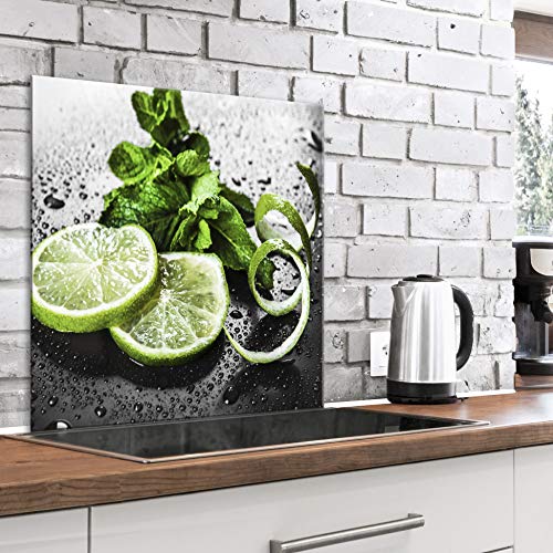 murando Spritzschutz Glas für Küche 60x60 cm Küchenrückwand Küchenspritzschutz Fliesenschutz Glasbild Dekoglas Küchenspiegel Glasrückwand Limone Minze Wasser Obst - j-B-0089-aq-a von murando