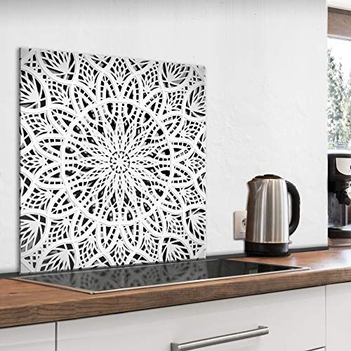 murando Spritzschutz Glas für Küche 60x60 cm Küchenrückwand Küchenspritzschutz Fliesenschutz Glasbild Dekoglas Küchenspiegel Glasrückwand Mandala Ornament - f-A-0843-aq-a von murando