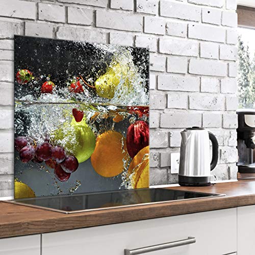 murando Spritzschutz Glas für Küche 60x60 cm Küchenrückwand Küchenspritzschutz Fliesenschutz Glasbild Dekoglas Küchenspiegel Glasrückwand Obst und Gemüse in Wasser - j-B-0060-aq-a von murando