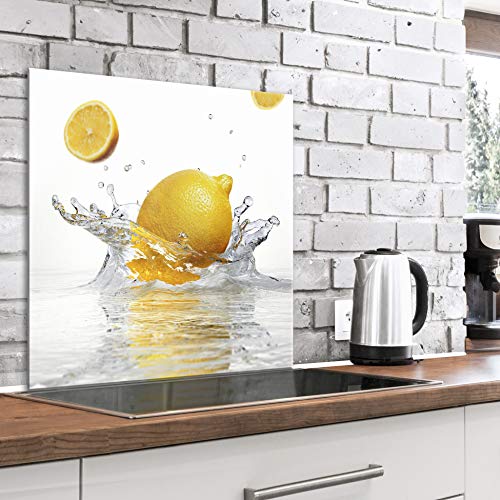 murando Spritzschutz Glas für Küche 60x60 cm Küchenrückwand Küchenspritzschutz Fliesenschutz Glasbild Dekoglas Küchenspiegel Glasrückwand Zitrone Wasser - j-B-0058-aq-a von murando