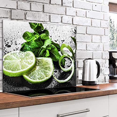 murando Spritzschutz Glas für Küche 80x60 cm Küchenrückwand Küchenspritzschutz Fliesenschutz Glasbild Dekoglas Küchenspiegel Glasrückwand Limone Minze Wasser Obst - j-B-0089-aq-e von murando