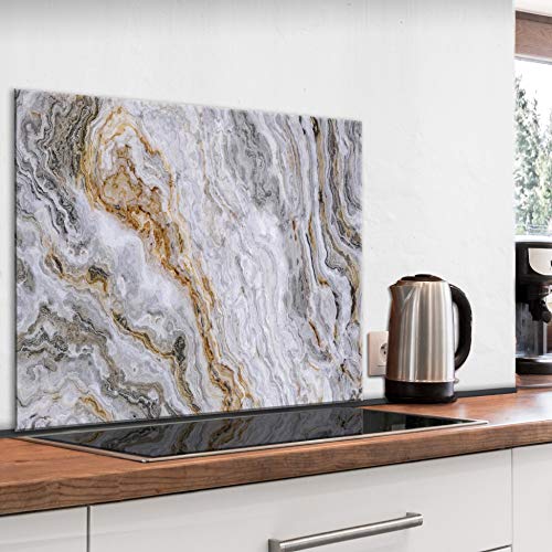 murando Spritzschutz Glas für Küche 80x60 cm Küchenrückwand Küchenspritzschutz Fliesenschutz Glasbild Dekoglas Küchenspiegel Glasrückwand Marmoroptik - f-B-0281-aq-e von murando