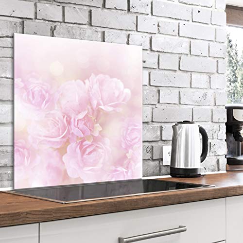 murando Spritzschutz Glas für Küche 80x80 cm Küchenrückwand Küchenspritzschutz Fliesenschutz Glasbild Dekoglas Küchenspiegel Glasrückwand Blumen Rosa - b-B-0431-aq-a von murando