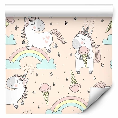 murando Tapete selbstklebend 10m Wandtattoo dekorative Möbelfolie Dekorfolie Fotofolie Panel Wandaufkleber Wandposter Wandsticker - Kinderzimmer Einhorn Regenbogen pink für Kinder Mädchen e-B-0019-j-a von murando