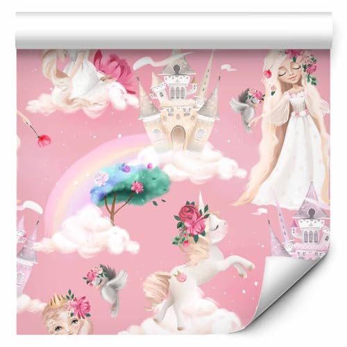 murando Tapete selbstklebend 10m Wandtattoo dekorative Möbelfolie Dekorfolie Fotofolie Panel Wandaufkleber Wandposter Wandsticker - Kinderzimmer Prinzessin Einhorn Regenbogen Schloss g-B-0204-j-a von murando