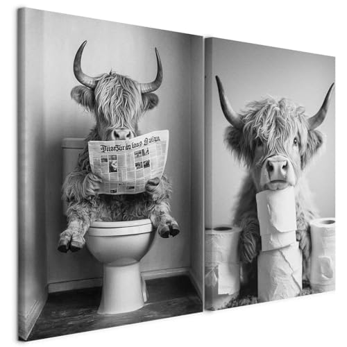 murando - Wandbilder XL Set Kuh Motiv 80x60cm 2 Teilig je 40x60cm Collage 2er Vlies Leinwandbild Kunstdruck Modern Wand Bild Design Leinwand Bilder Dekoration - Deko fürs WC Toilette g-H-10134-b-a von murando