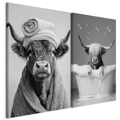 murando - Wandbilder XL Set Kuh im Spa 80x60cm 2 Teilig je 40x60cm Collage 2er Vlies Leinwandbild Kunstdruck Modern Wand Bild Design Leinwand Bilder Dekoration - Deko fürs WC Toilette g-H-10133-b-a von murando
