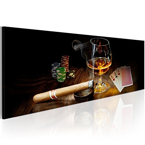 murando - Wandbilder XXL Alkohol 120x40 cm 1 tlg - Wand Deko Vlies Leinwand Bilder Groß Wanddeko Wohnzimmer Schlafzimmer Kunstdrucke Panoramabild - Zigarre Whisky Bar Drinks i-B-0003-b-b von murando