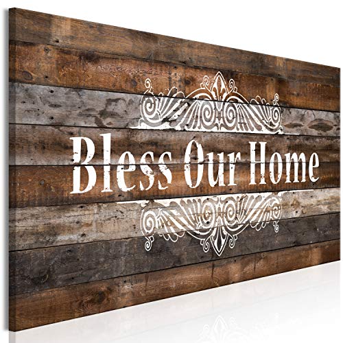 murando - Wandbilder XXL Aufschrift Home 150x50 cm 1 tlg - Wand Deko Vlies Leinwand Bilder Groß Wanddeko Wohnzimmer Schlafzimmer Kunstdrucke Panoramabild - Haus Holz m-A-0959-b-a von murando
