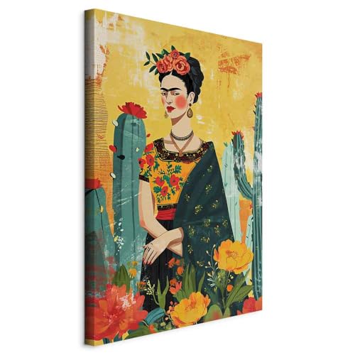 murando - Wandbilder XXL Frida Kahlo 80x120 cm 1 tlg - Wand Deko Leinwand Bilder Groß Wohnzimmer Schlafzimmer Kunstdrucke - Reproduktion Kaktus Porträt Frau Abstraktion h-H-10041-b-a von murando