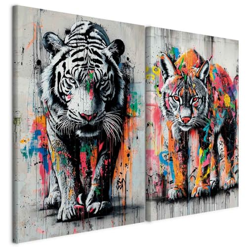 murando - Wandbilder XXL Set Zwei Tiger 120x90cm 2 Teilig je 60x90cm Collage 2er Leinwandbild Groß Wanddeko Wohnzimmer Wanddekoration - Bunte Farbe Graffiti Kunstwerk Tier Geschenk g-H-10131-b-a murando - Wandbilder XXL Set Zwei Tiger 120x90cm 2 Teilig je 60x90cm Collage 2er Leinwandbild Groß Wanddeko Wohnzimmer Wanddekoration - Bunte Farbe Graffiti Kunstwerk Tier Geschenk g-H-10131-b-a von murando