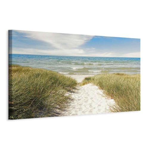murando - Wandbilder XXL Strand Meer 120x40 cm 1 tlg - Wand Deko Vlies Leinwand Bilder Groß Wanddeko Wohnzimmer Schlafzimmer Kunstdrucke Panoramabild - Landschaft Grass Himmel Natur von Cuadros B&D XXL