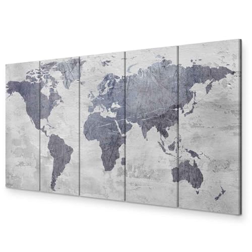 murando - Wandbilder XXL Weltkarte 200x80cm 5 tlg - Wand Deko Leinwand Bilder Groß Wanddeko Wohnzimmer Schlafzimmer Kunstdrucke - grau Beton k-C-0087-b-m von murando