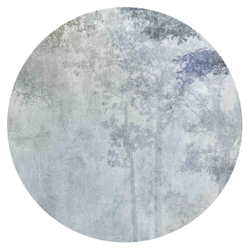 murando runde Fototapete selbstklebend Wald 125x125 cm Tapeten Wandtapete XXL Moderne Wanddeko Design Wand Dekoration Wohnzimmer Schlafzimmer Büro Flur Bäume Natur Landschaft grau von murando