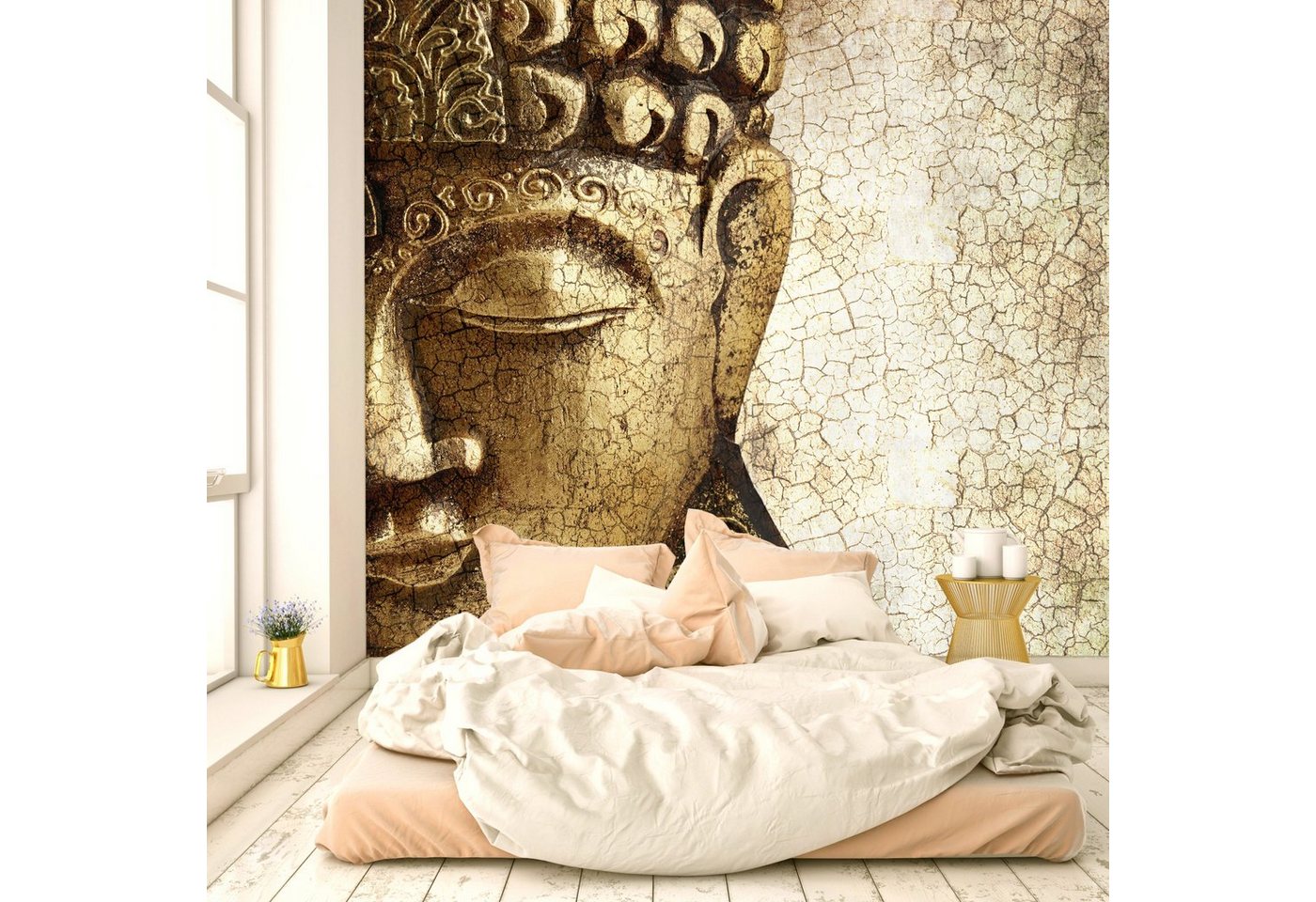 murimage® Fototapete Fototapete Buddha 274 x 254 cm Thailand Bali Spirituell Tempel Vintage Gold inklusive Kleister Bronze von murimage®