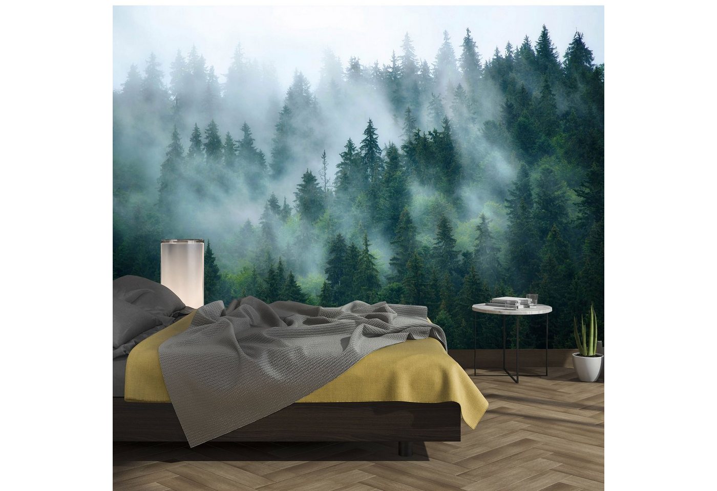 murimage® Fototapete Fototapete Nebel Wald 366 x 254 cm Bäume Holz Aussicht Tapete Morgengrauen Wohnzimmer Küche Schlafzimmer inklusive Kleister von murimage®