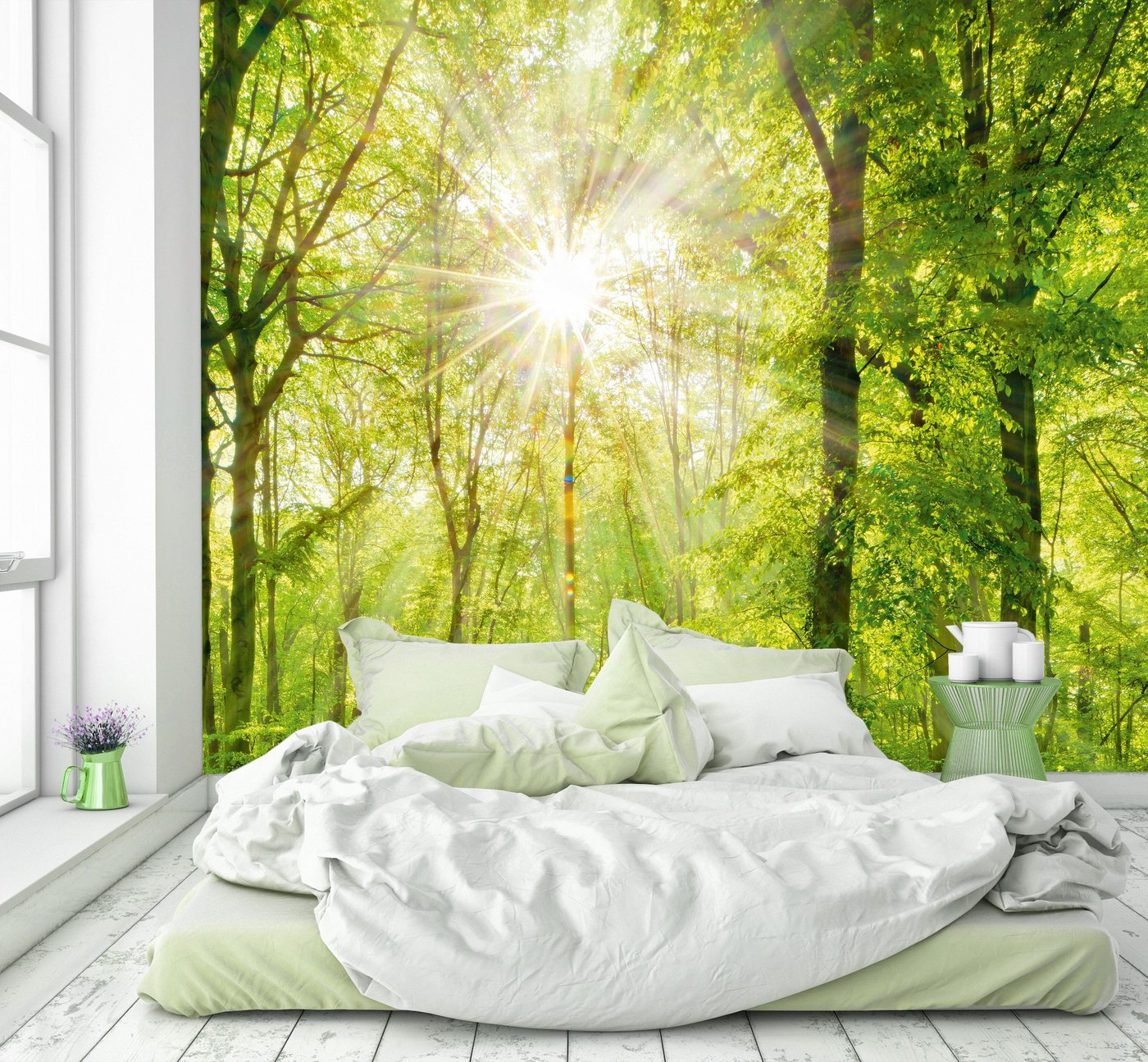 murimage® Fototapete Fototapete Wald 3D 274 x 254cm Bäume Sonne Wohnzimmer Schlafzimmer Küche inklusive Kleister von murimage®