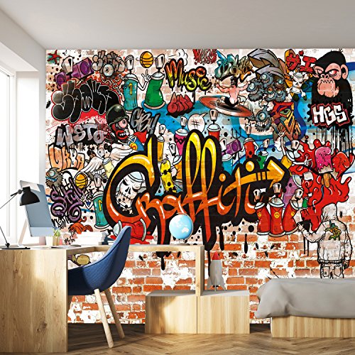 murimage Fototapete Graffiti 366 x 254 cm Kinderzimmer Steinwand bunt Jungen Steine Grafitti inklusive Kleister von murimage