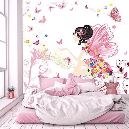 murimage Fototapete Kinderzimmer 274 x 254 cm inklusive Kleister Fee Blumen Schmetterlinge Mädchen Rosa Kinder von murimage