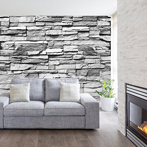 Fototapete Stein 3D 274 x 254 cm inklusive Kleister Steinwand Schwarz Weiß Weiss Mauer Ziegel Tapete von murimage