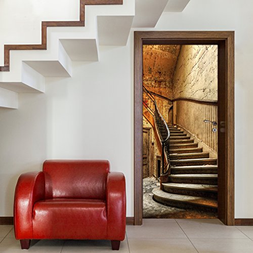 murimage Türtapete Treppe 86 x 200 cm inklusive Kleister Braun Stufen Aufgang Schloss Vintage Rustikal Shabby Keller Antik Fototapete von murimage