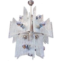 1960 Germany Kaiser Chandelier Frosted Murano Glass & Chrome von muromant