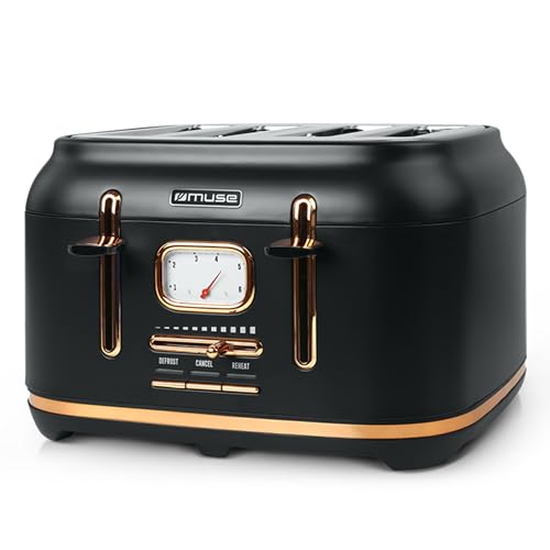 Muse Edelstahl-Toaster im schwarzen Retro Design, analoge Anzeige, beleuchtete Tasten, 6 Bräunungsstufen, 4 Scheiben, MS-131 BC, Vintage Look, mit Krümelschublade Muse Edelstahl-Toaster im schwarzen Retro Design, analoge Anzeige, beleuchtete Tasten, 6 Bräunungsstufen, 4 Scheiben, MS-131 BC, Vintage Look, mit Krümelschublade von MUSE
