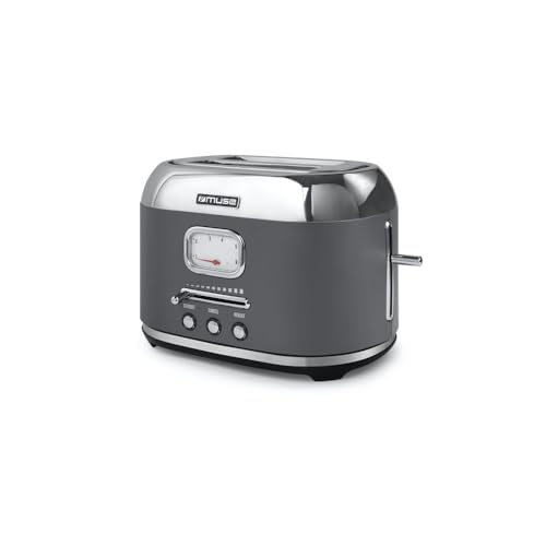 Muse Edelstahl-toaster im grauen retro Design, analoge Anzeige, beleuchtete Tasten, 6 Bräunungsstufen, 2 Scheiben, MS-120 DG, Vintage Look, mit Krümelschublade von MUSE