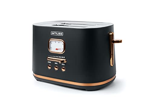 Muse Edelstahl-toaster im schwarzen retro Design, analoge Anzeige, beleuchtete Tasten, 6 Bräunungsstufen, 2 Scheiben, MS-130 BC, Vintage Look, mit Krümelschublade von MUSE
