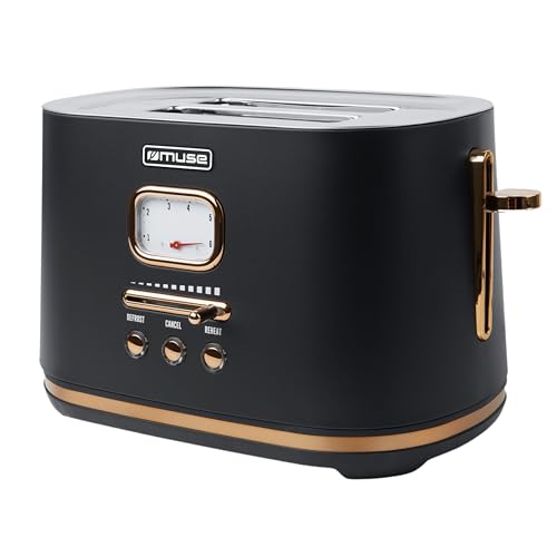 Muse Edelstahl-toaster im schwarzen retro Design, analoge Anzeige, beleuchtete Tasten, 6 Bräunungsstufen, 2 Scheiben, MS-130 BC, Vintage Look, mit Krümelschublade Muse Edelstahl-toaster im schwarzen retro Design, analoge Anzeige, beleuchtete Tasten, 6 Bräunungsstufen, 2 Scheiben, MS-130 BC, Vintage Look, mit Krümelschublade von MUSE