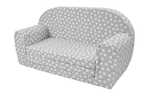 MuseHouse Kinderschlafsofa Kindersofa mit Bettfunktion Couch Kindermöbel Ausklapp Kindersessel, zum Schlafen und Spielen - 2 Sitzer (Hearts-F110) von musehouse