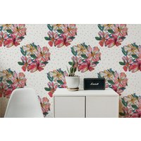 Blumenstrauß-Tapete, Wiederholendes Muster, Weißer Druck, Abnehmbare Tapete Blumenstrauß-Tapete, Wiederholendes Muster, Weißer Druck, Abnehmbare Tapete von musewallstudio