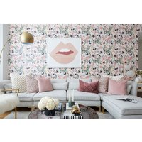 Blush Pink Floral Wallpaper Wandbild, Abnehmbare Wandkunst von musewallstudio