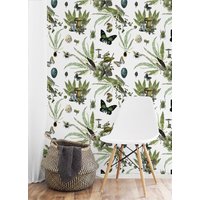 Farn Tapete Handgemalter Grüner Wald, Abnehmbare Weiße Tapete von musewallstudio