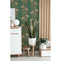 Gold Tapete, Blumen Tapete, Grüne Collin Blume in Grün Und Gold Farbe Tapete Natur Boho Abnehmbare von musewallstudio