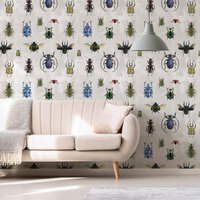 Käfer Tapete, Insekten Wandkunst, Entfernbares Wandpapier, Selbstklebende Schale Und Aufklebende Insekten Auf Grauem Libellen-Tapetenwandbild von musewallstudio
