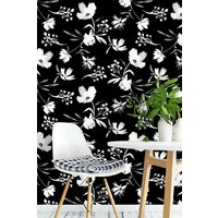 Schwarz-Weiß-Blumen-Tapeten-Wandbild, Abnehmbare Tapete Schwarz-Weiß-Blumen-Tapeten-Wandbild, Abnehmbare Tapete von musewallstudio