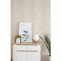 Tan Tapete, Blumentapete, Weisse Tapete, Collin Flower in Tan Color Wallpaper Natur Boho Abnehmbare Tapete von musewallstudio