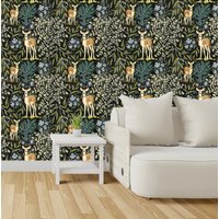 Woodland Tapete, Wald Wandbild, Dschungel-Kinderzimmer-Dekor, Personalisierte Animal Print Weiße Tapete Für Kinderzimmerdekoration von musewallstudio