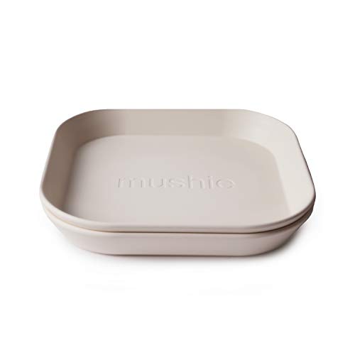 Mushie Quadratische Geschirrteller für Kinder | 2er-Set | wiederverwendbar BPA-frei | spülmaschinenfest & mikrowellengeeignet | leicht zu halten | hergestellt in Dänemark | Ivory von mushie