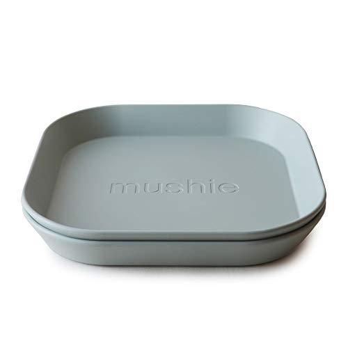 mushie Quadratische Geschirrteller für Kinder | 2er-Set | wiederverwendbar BPA-frei | spülmaschinenfest & mikrowellengeeignet | leicht zu halten | hergestellt in Dänemark | Sage von mushie