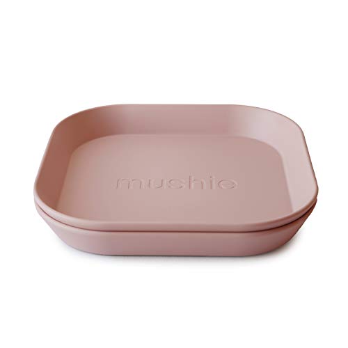 Mushie Quadratische Geschirrteller für Kinder | 2er-Set | wiederverwendbar BPA-frei | spülmaschinenfest & mikrowellengeeignet | leicht zu halten | hergestellt in Dänemark | Blush von mushie