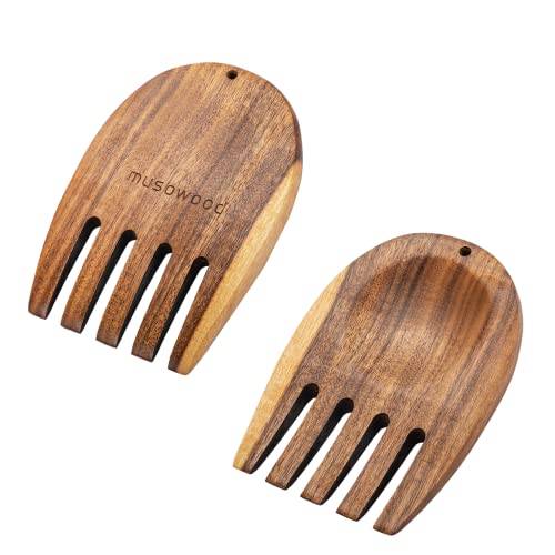 Muso Wood Akazien-Salathände, Holz-Salatzange zum Servieren von Salatmischungen, Set zum Servieren von Salat Obst auf Ihrer Küchentheke, 13 x 9,2 x 1 cm, ein Paar von muso wood