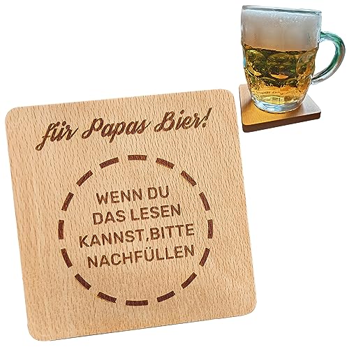 muso wood Holzuntersetzer Papa Geschenk für Geburtstag Vatertag Weihnachten | Bier Untersetzer Holz (9.8 * 9.8 * 1cm-Buchenholz) von muso wood