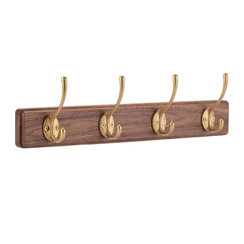 muso wood Kleiderhaken Wand Holz Garderobenhaken Hakenleiste mit 4 Haken -Garderobenleiste Walnussholz und Zinklegierung 40cm Wandgarderobe für Jacken, Schals - Flure, Schlafzimmer von muso wood